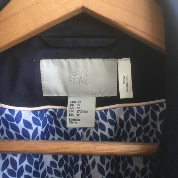 H&M Trench Coat in Navy Blue with Black Details sz 12 - Picture 8 of 8